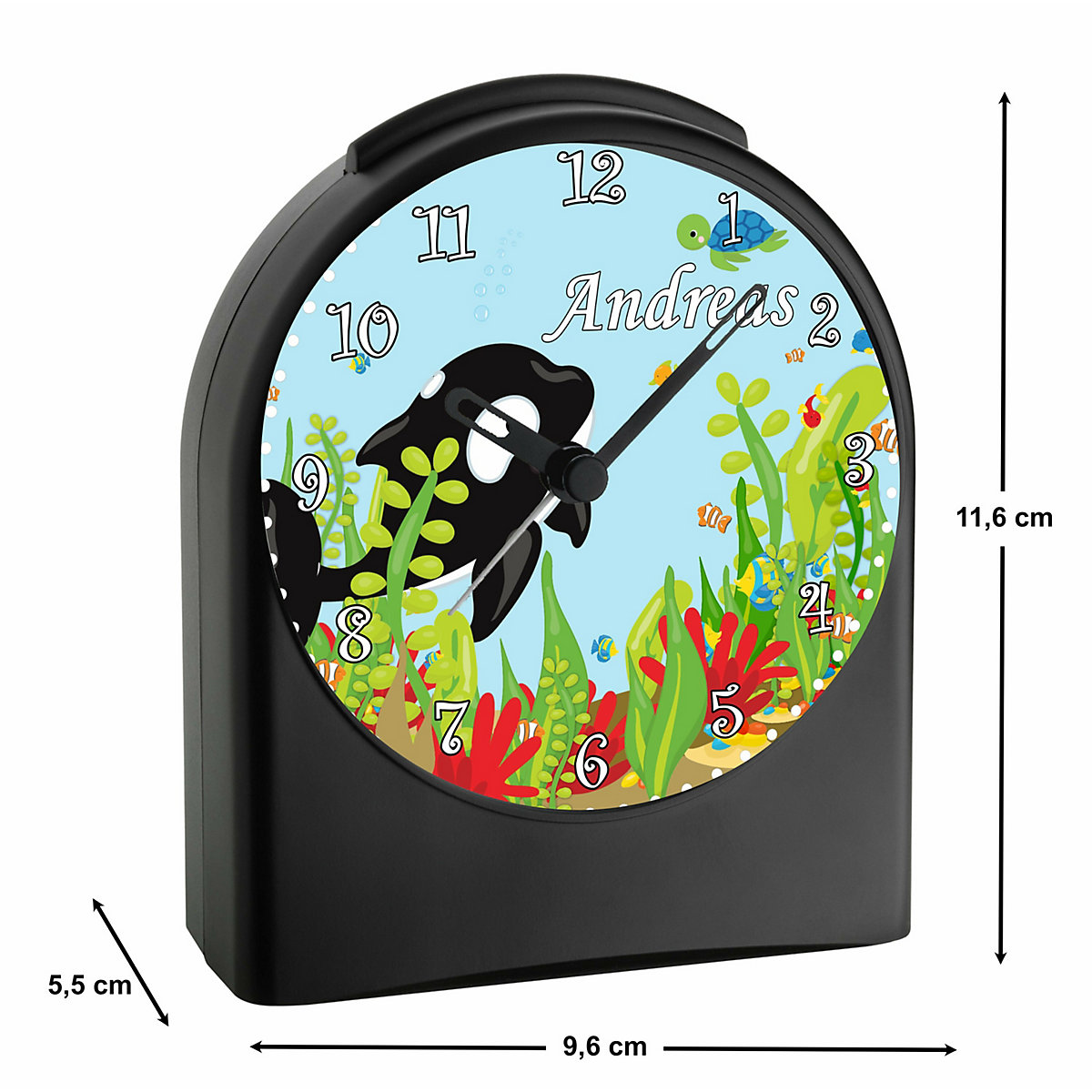 Kinder Funkwecker personalisiert mit Namen Fische Atom-/Funkuhr, 12-Stunden-Anzeigeformat, Schlummerfunktion, Nachtlicht, Geräuschlos/Ohne Ticken