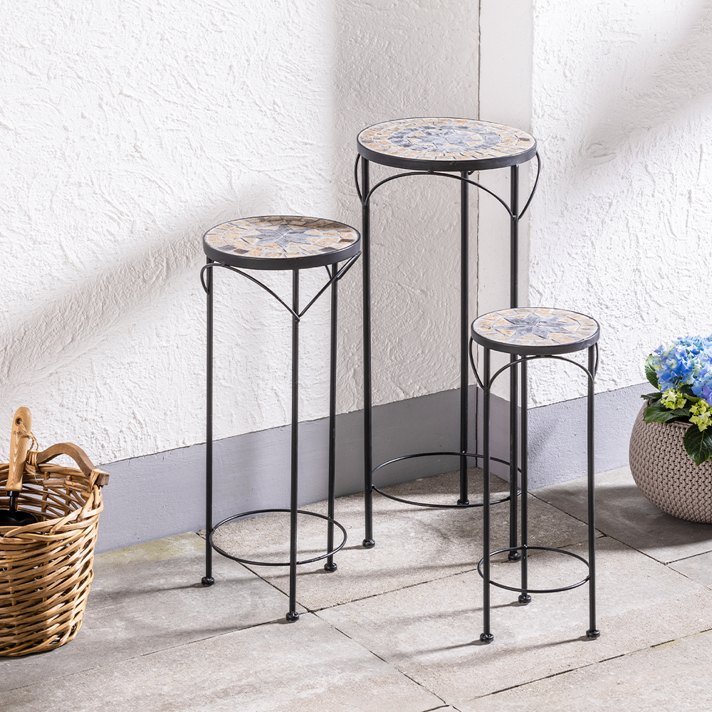 HC Garten & Freizeit Mosaik Blumenständer 3er Set aus Metall Pflanzenständer Set schwarz