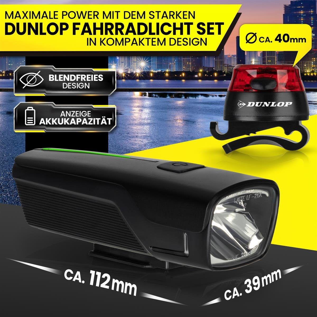 Dunlop Fahrradbeleuchtung Dunlop Fahrradlicht Fahrrad Licht - Extra helles LED Licht Hochleistun
