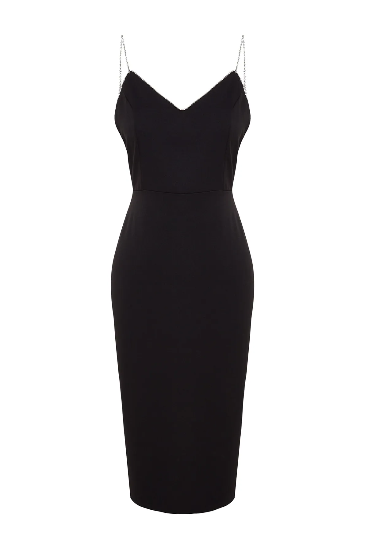 Trendyol Collection  Schwarzes, gewebtes, elegantes Abendkleid mit glänzenden Steinaccessoires TPRSS20EL2061