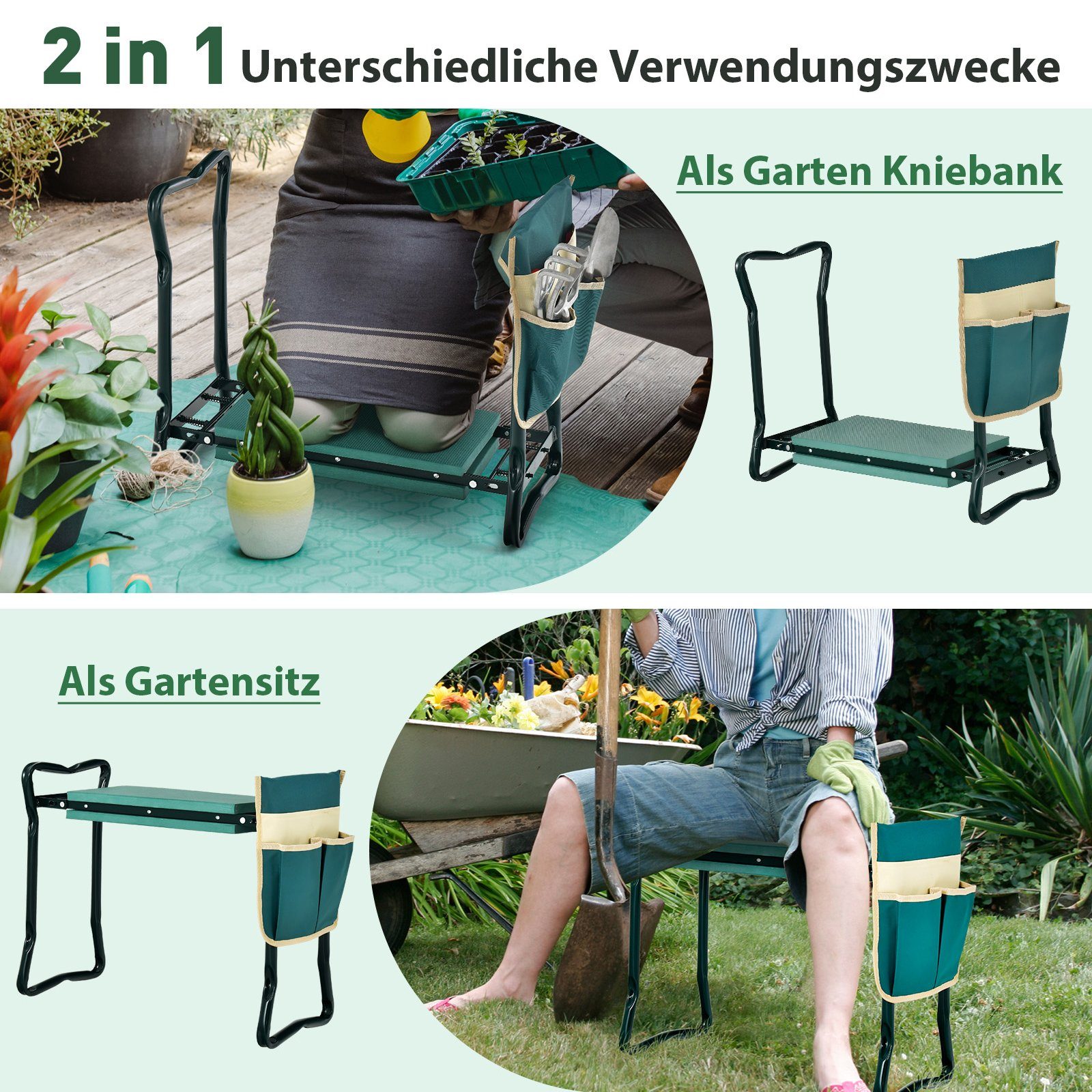 COSTWAY Kniebank Gartenhocker klappbar, für Gartenarbeit, bis 150kg belastbar