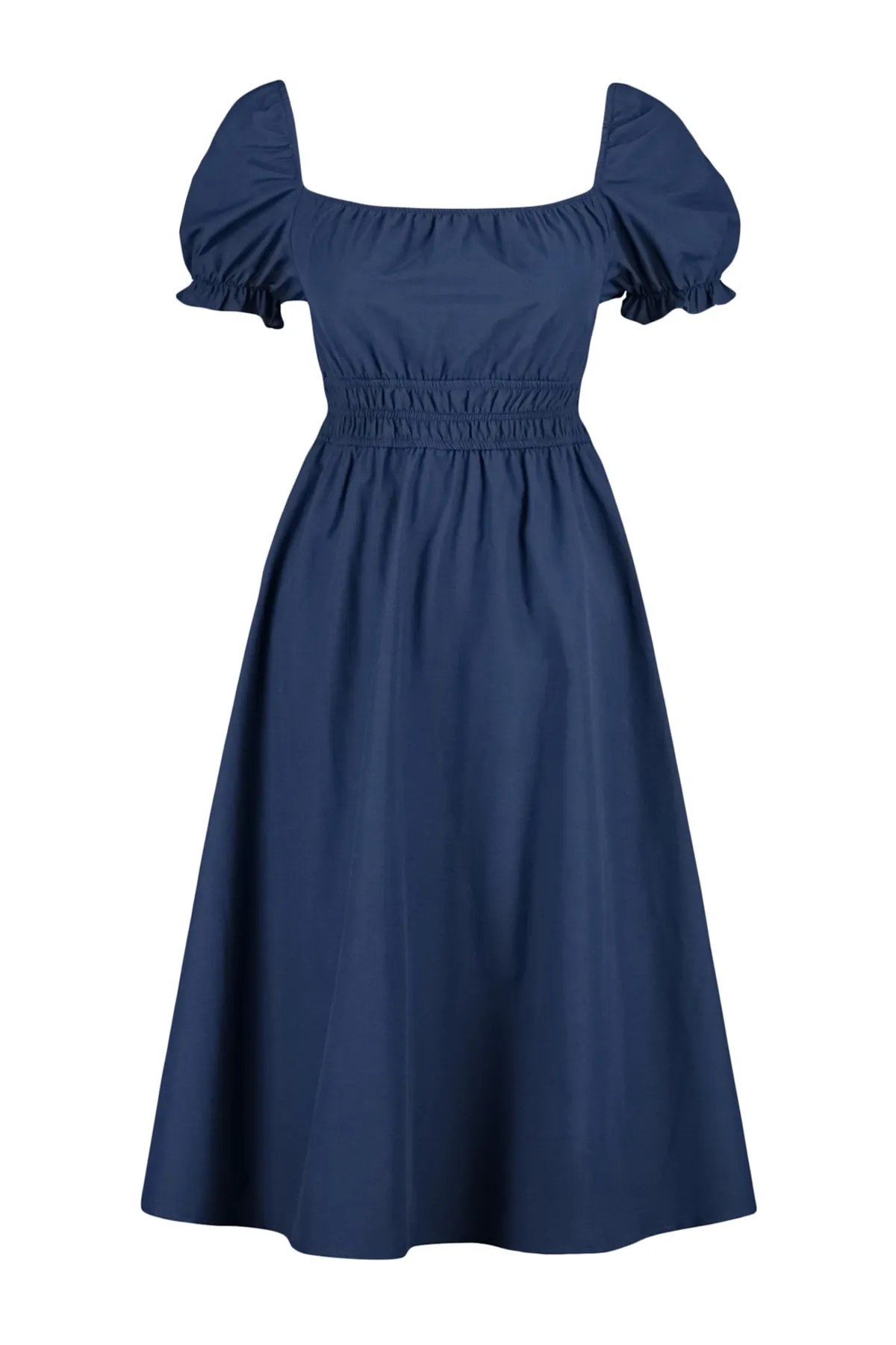Trendyol Collection  Marineblaues Midi-Webkleid mit Ballonärmeln und Taillenöffnung TWOSS22EL1768