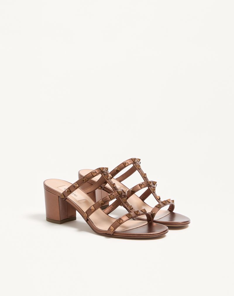 Rockstud Slider Sandal i Metallisk Kalveskind 60mm