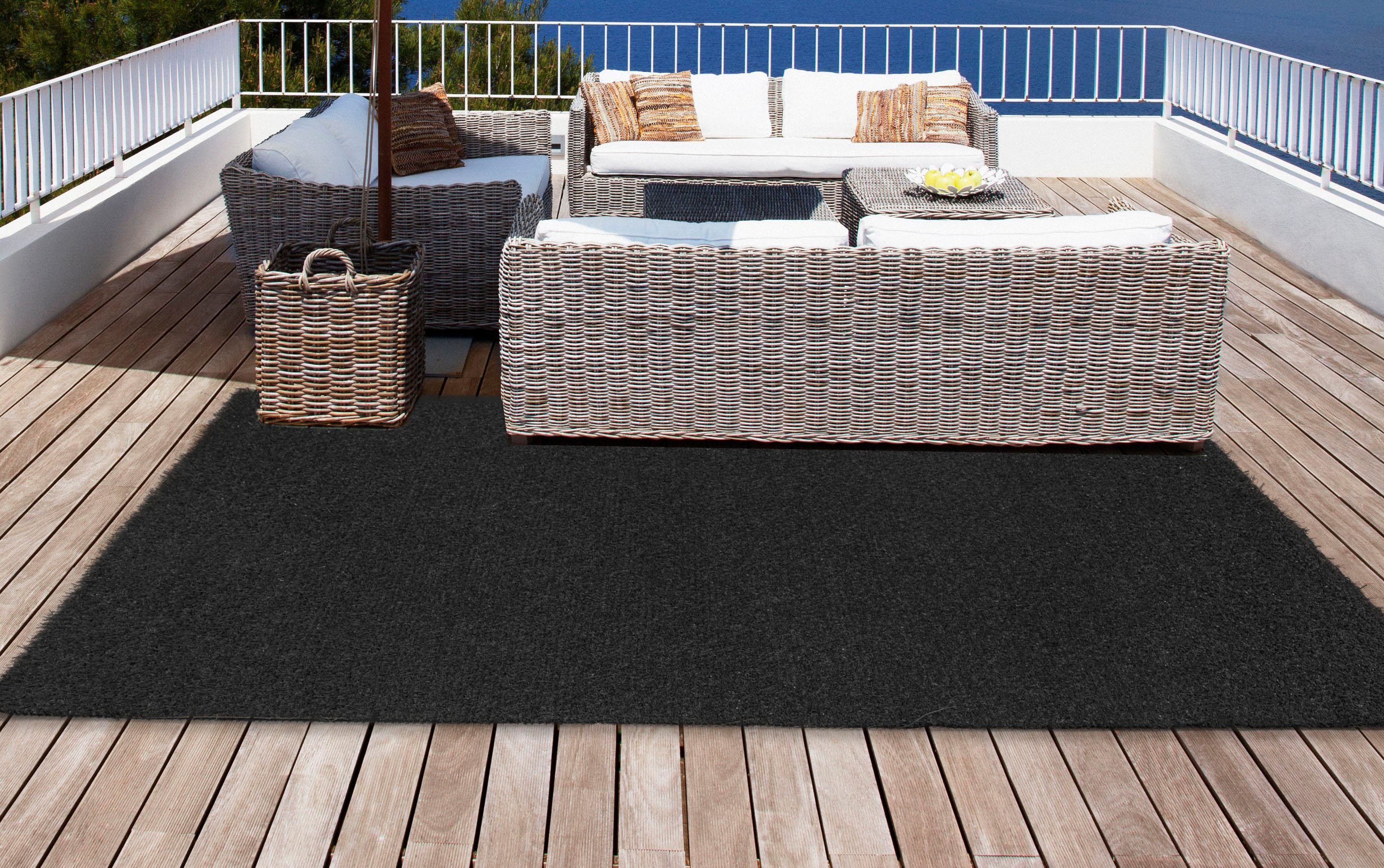 Kunstrasen Black, KONIFERA, rechteckig, Höhe: 15 mm, Wetterfest, Balkon geeignet, integrierte Drainage, Garten, Terrasse