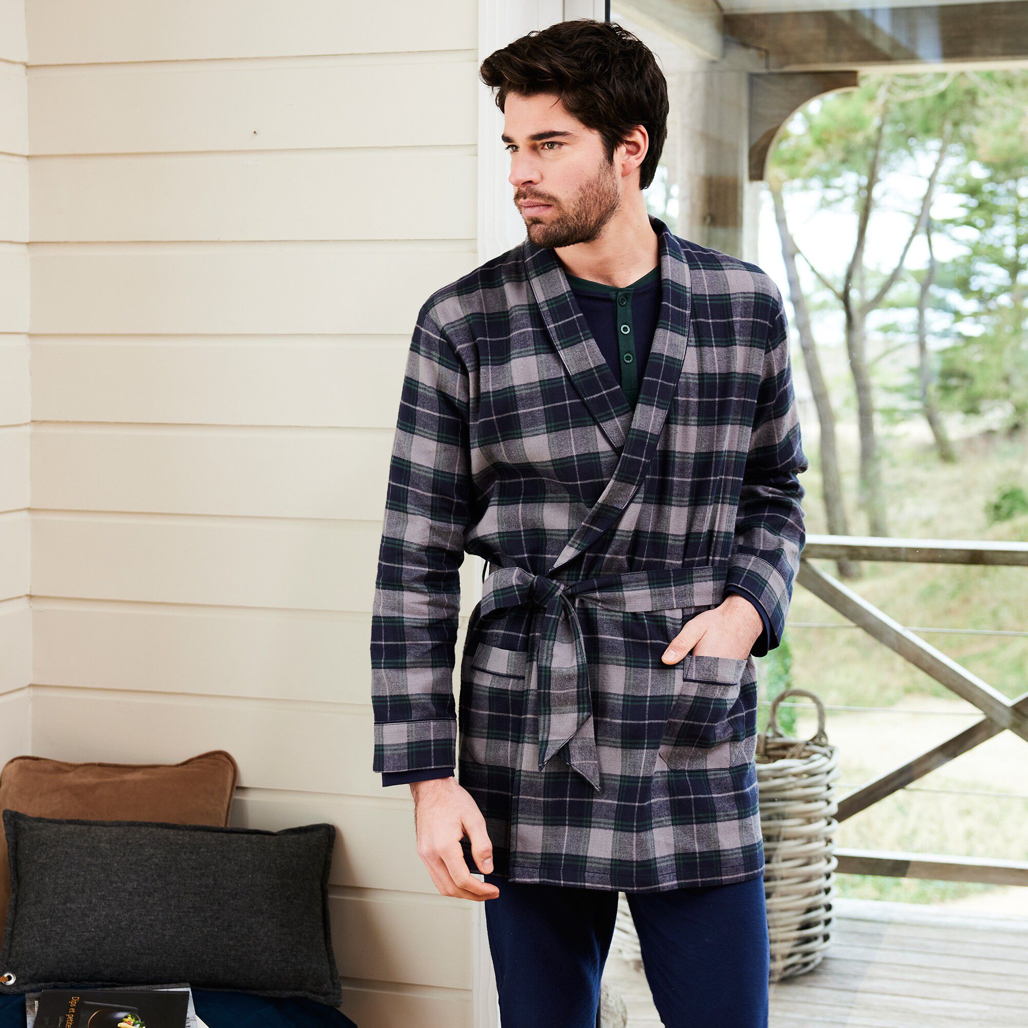 Veste d'intérieur flanelle col châle