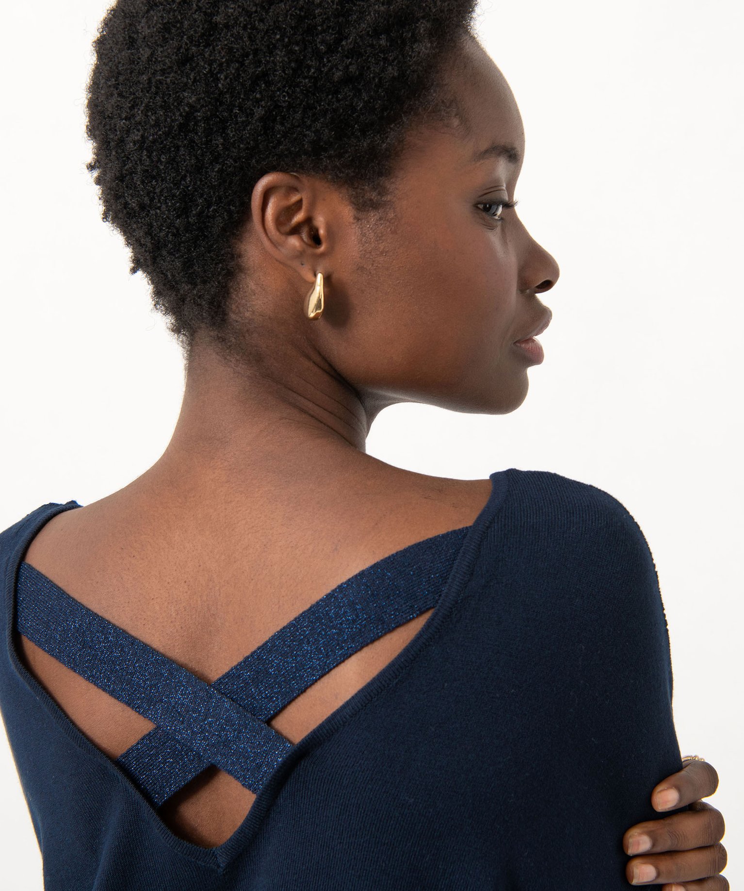 Pull fin à col rond avec dos croisé femme marine | GEMO