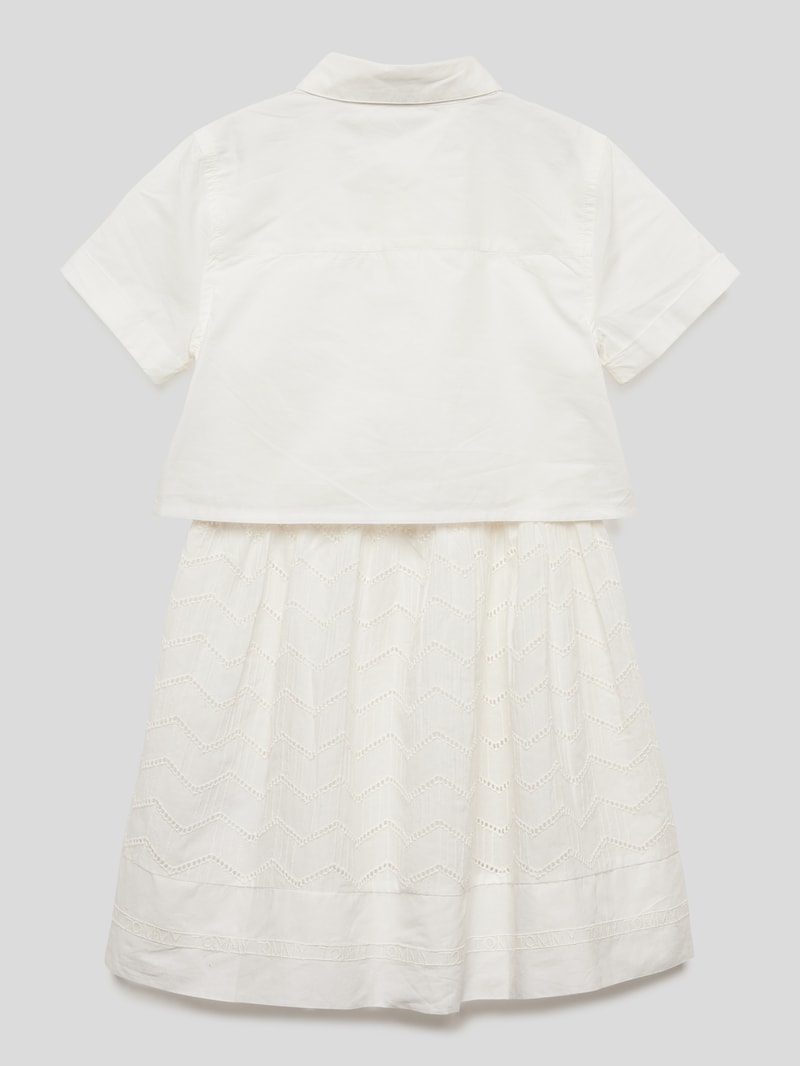 Kurzärmeliges Blusenkleid mit Lockstickereien in offwhite