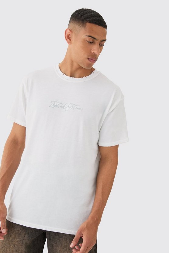 Zerrissenes Oversize T-Shirt mit Stickerei