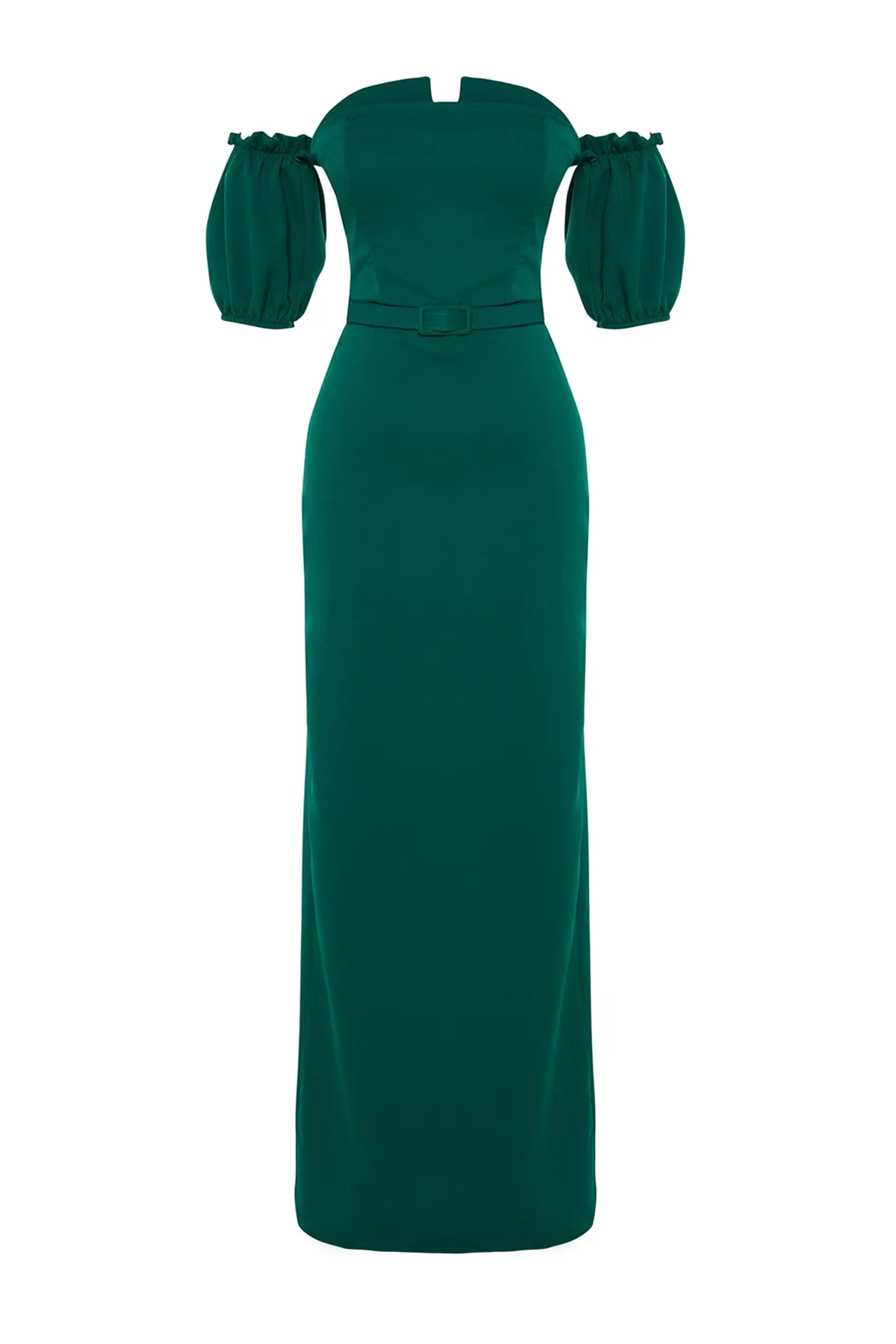 Trendyol Collection  Smaragdgrünes langes gewebtes Abendkleid mit Gürtel TPRSS23AE00091