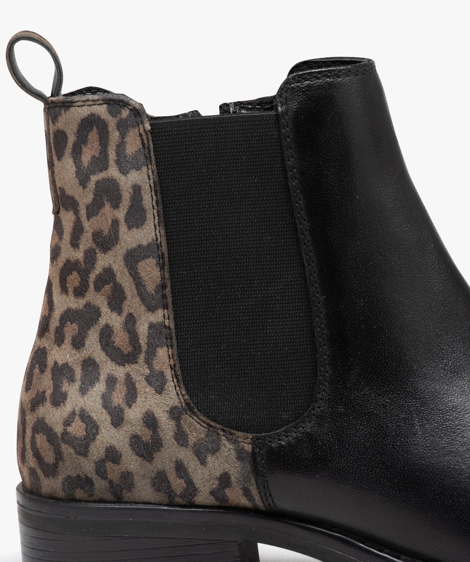 Bottines femme à talon dessus en cuir bicolore imprimé lé... noir | GEMO