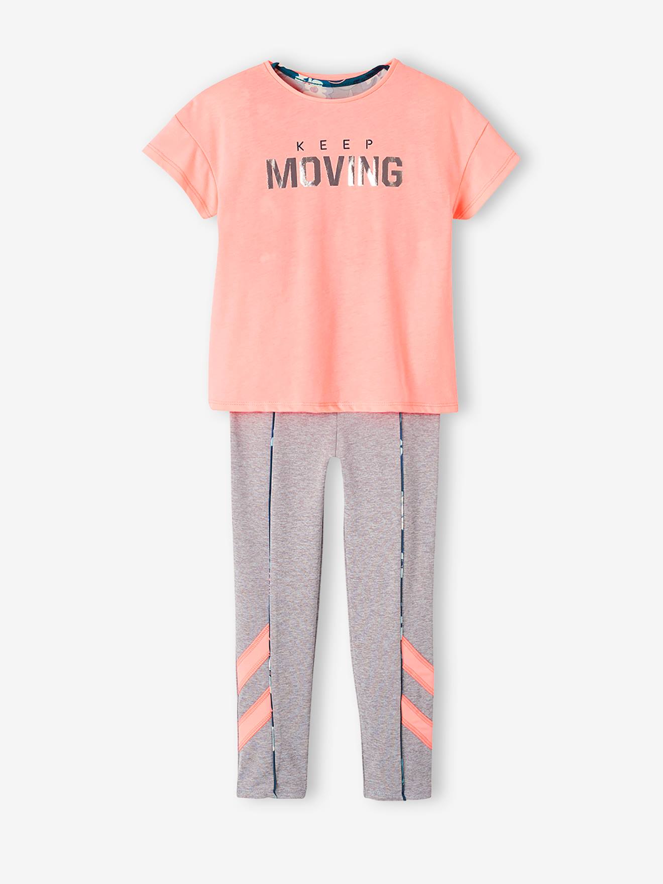 Ensemble sport 3 pièces brassière + legging + t-shirt fille rose