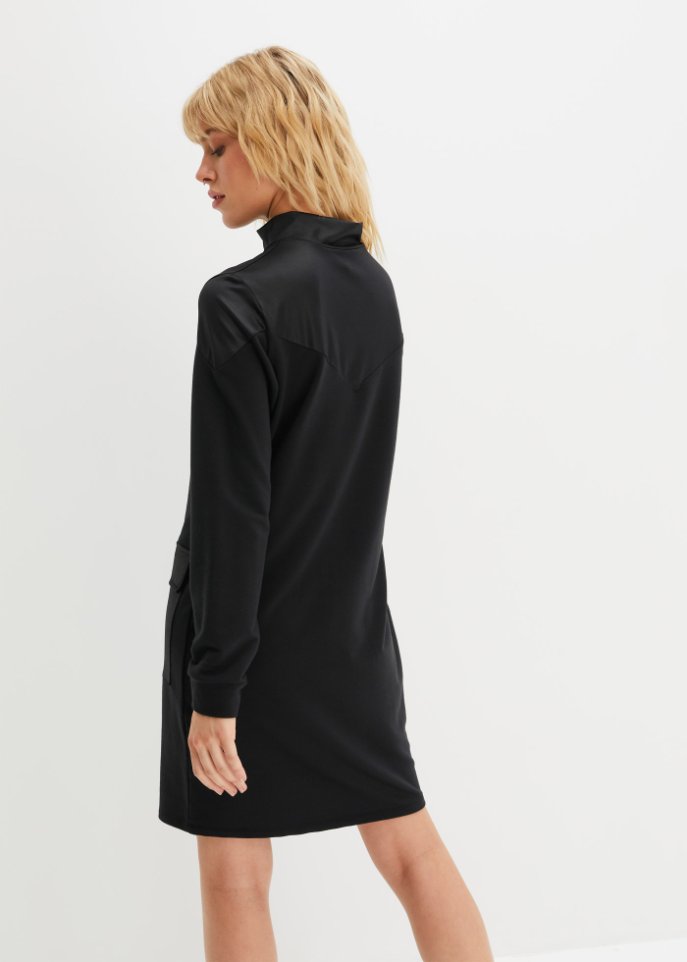 Sweatkleid mit Lederimitatdetails