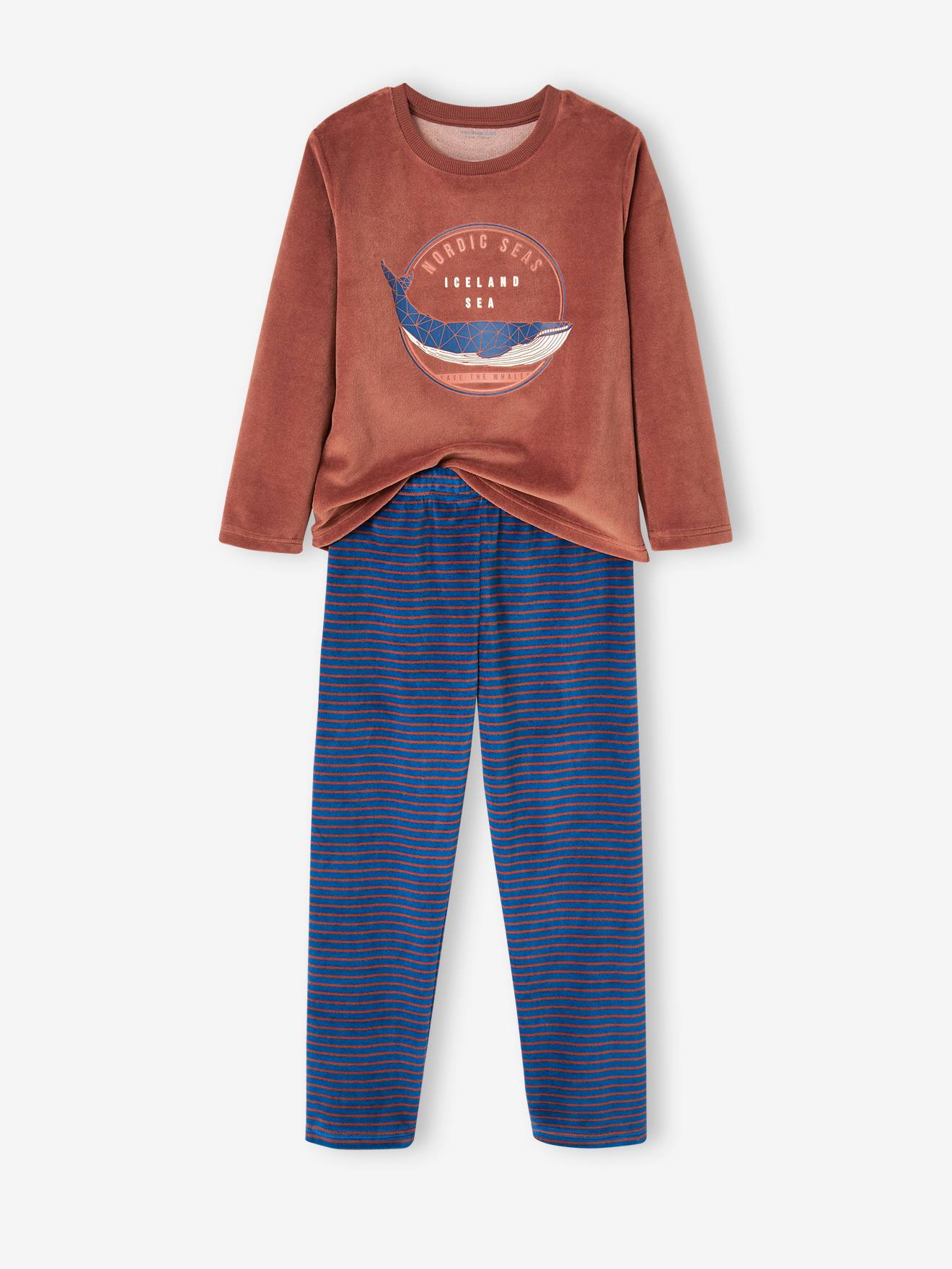 Lot de 2 pyjamas baleines en velours garçon bleu roi