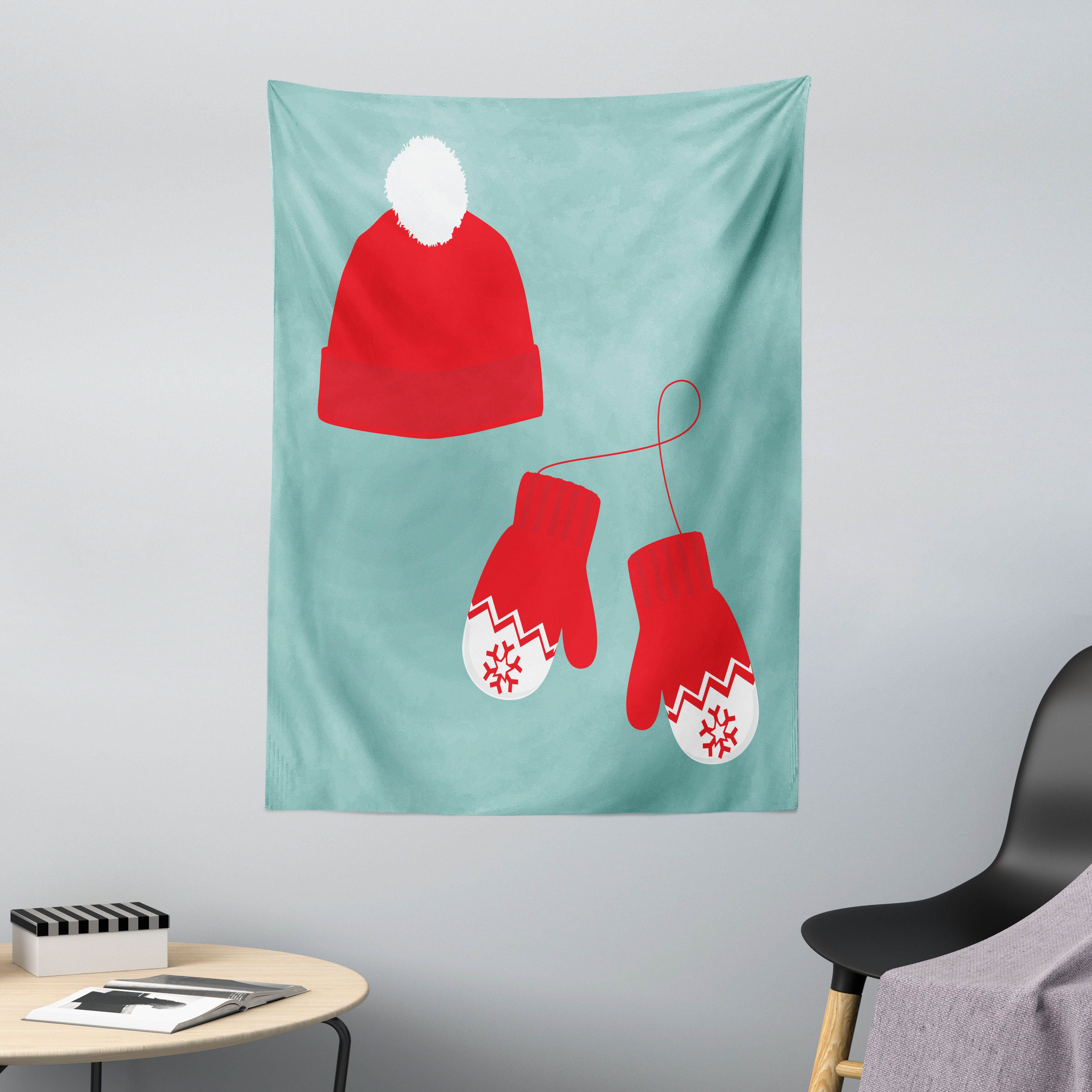 Wandteppich aus Weiches Mikrofaser Stoff Für das Wohn und Schlafzimmer, Abakuhaus, rechteckig, Weihnachten Ein Paar Handschuhe Hut