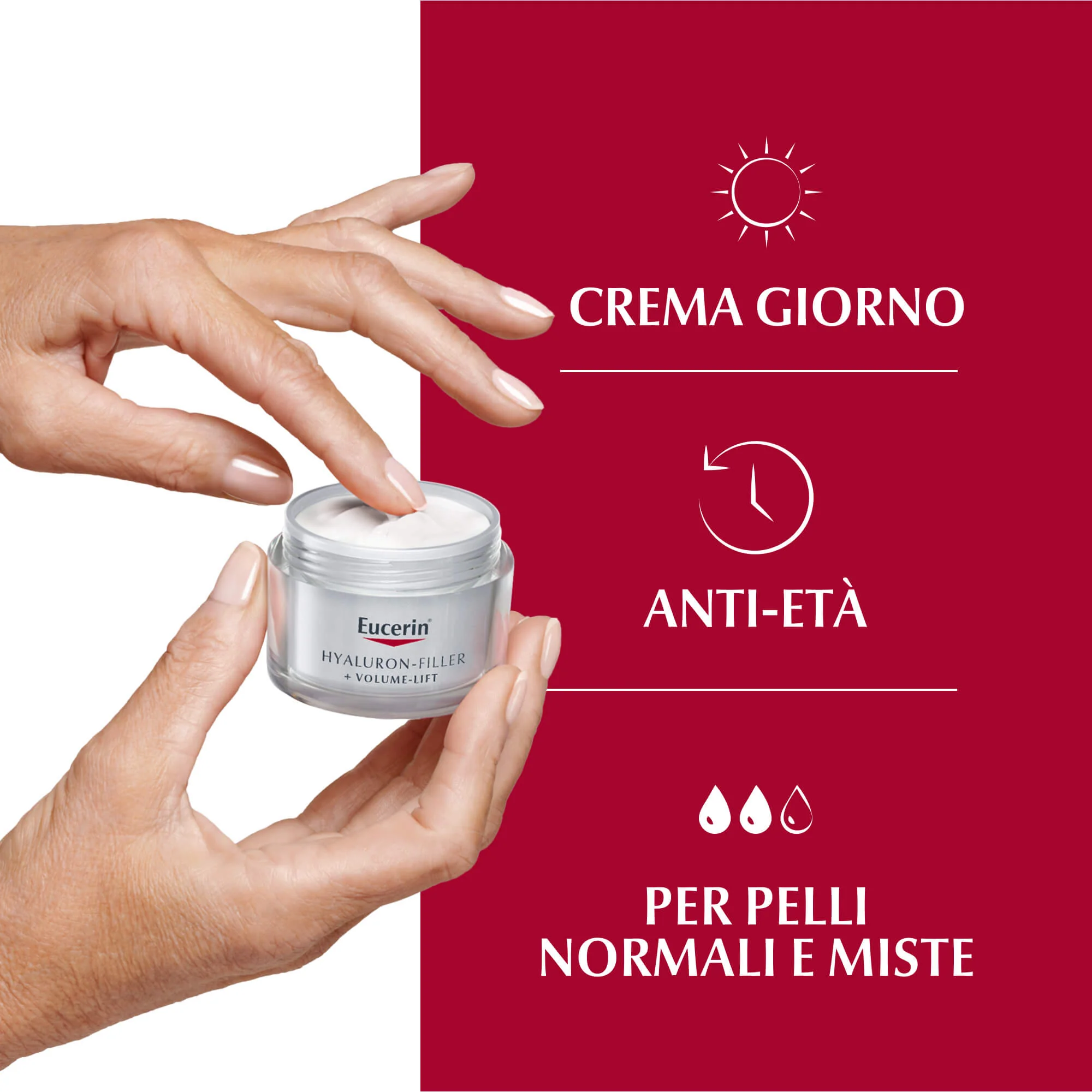 Crema de día con efecto lifting y relleno de ácido hialurónico para piel normal a mixta.