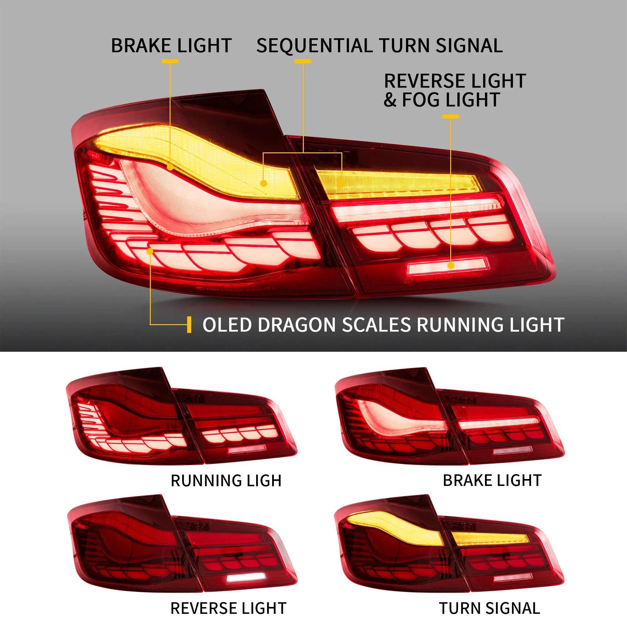 LLCTOOLS Rückleuchte Voll LED Rückleuchten für BMW F10 Limousine 2010-Rot in OLED Technik, LED fest integriert