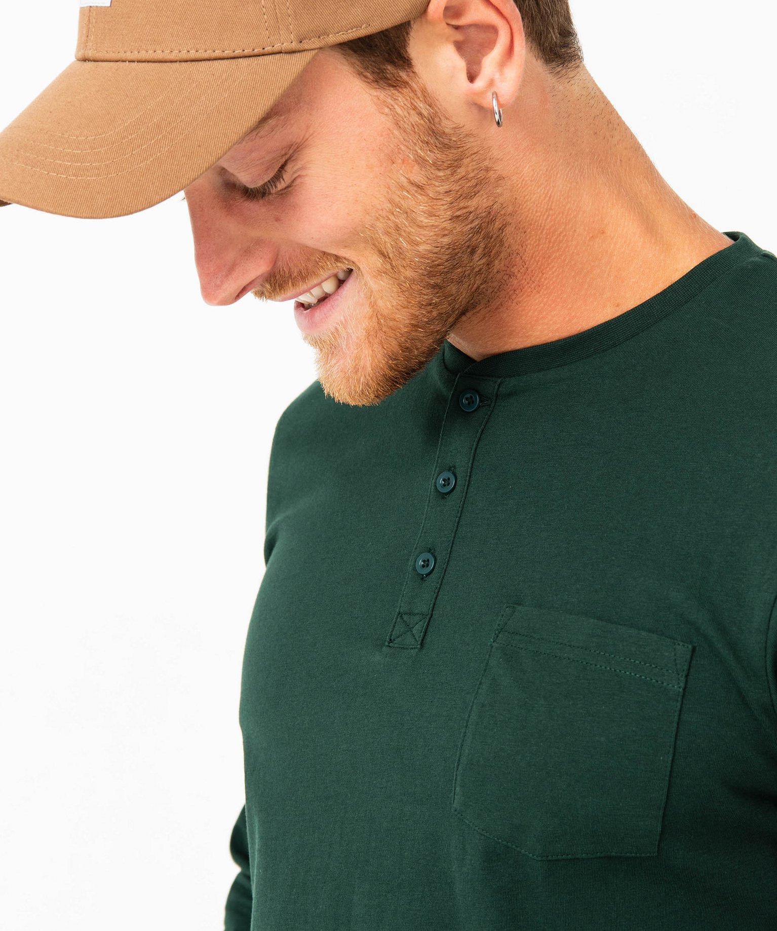 Tee-shirt à manches longues et col tunisien homme vert | GEMO