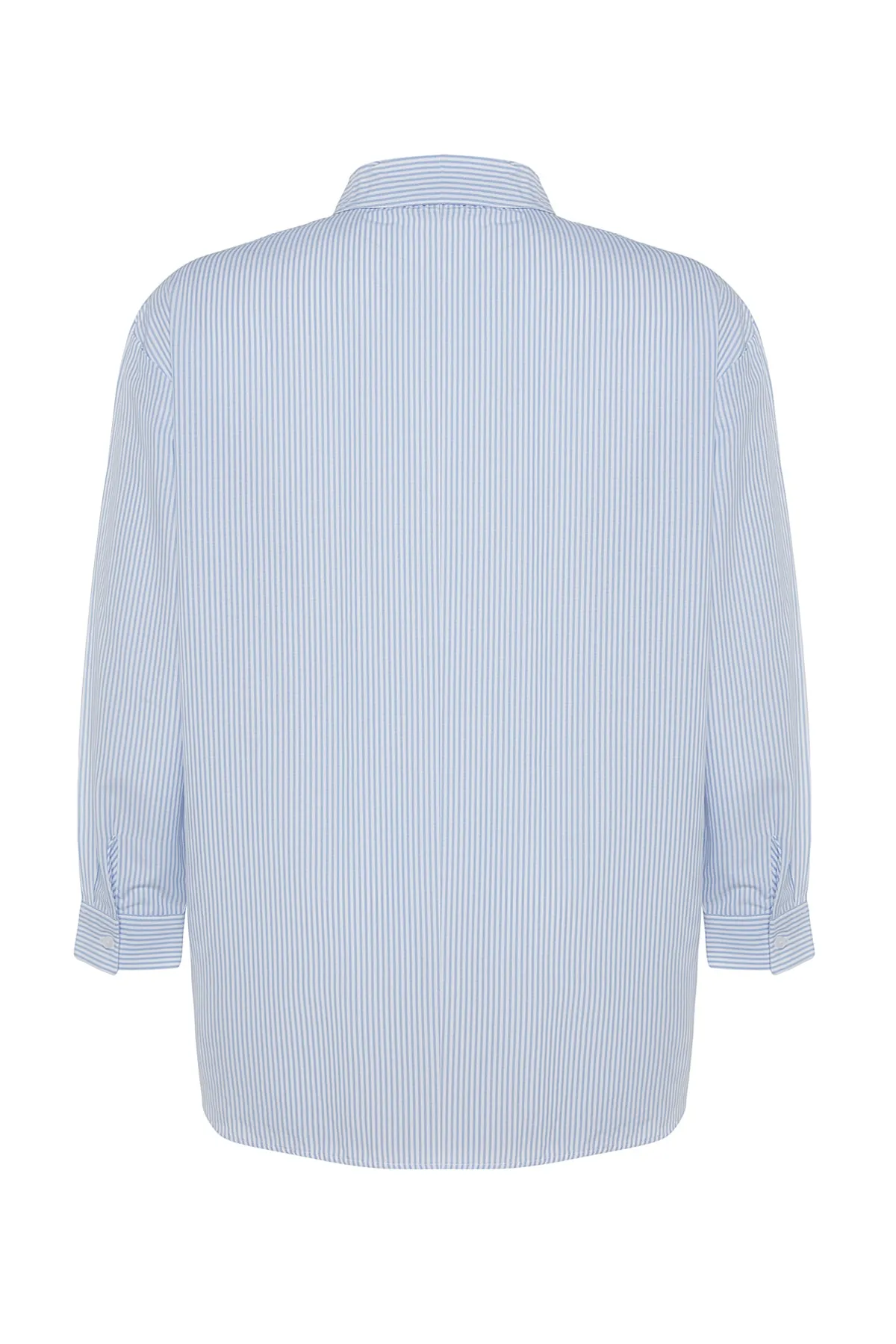 Trendyol Curve  Blau gestreiftes Popeline-Hemd TBBAW24AX00001