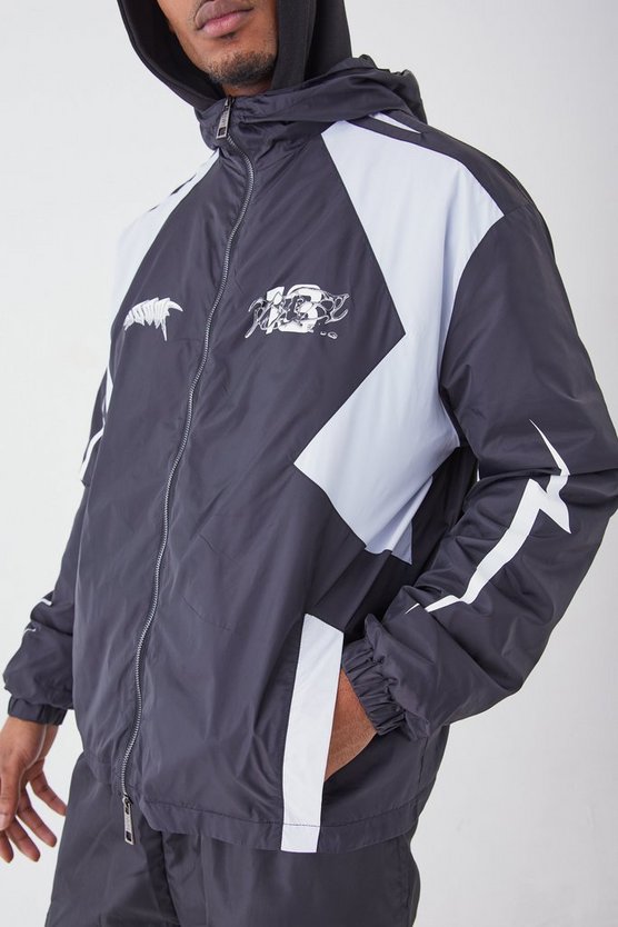 Tall Oversize Colorblock Regenjacke mit Reißverschluss