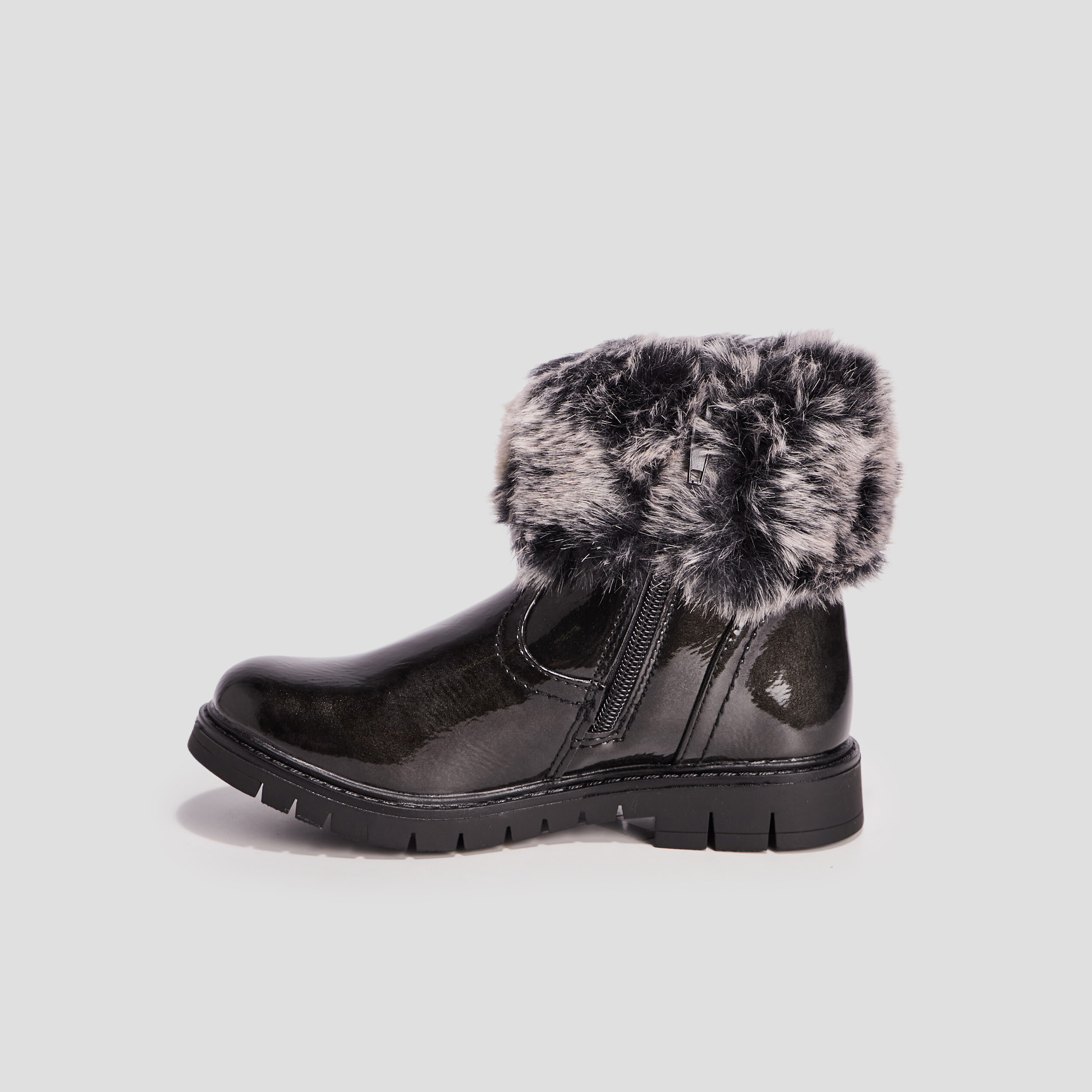Bottines zippées vernies crantées noir fille | La Halle