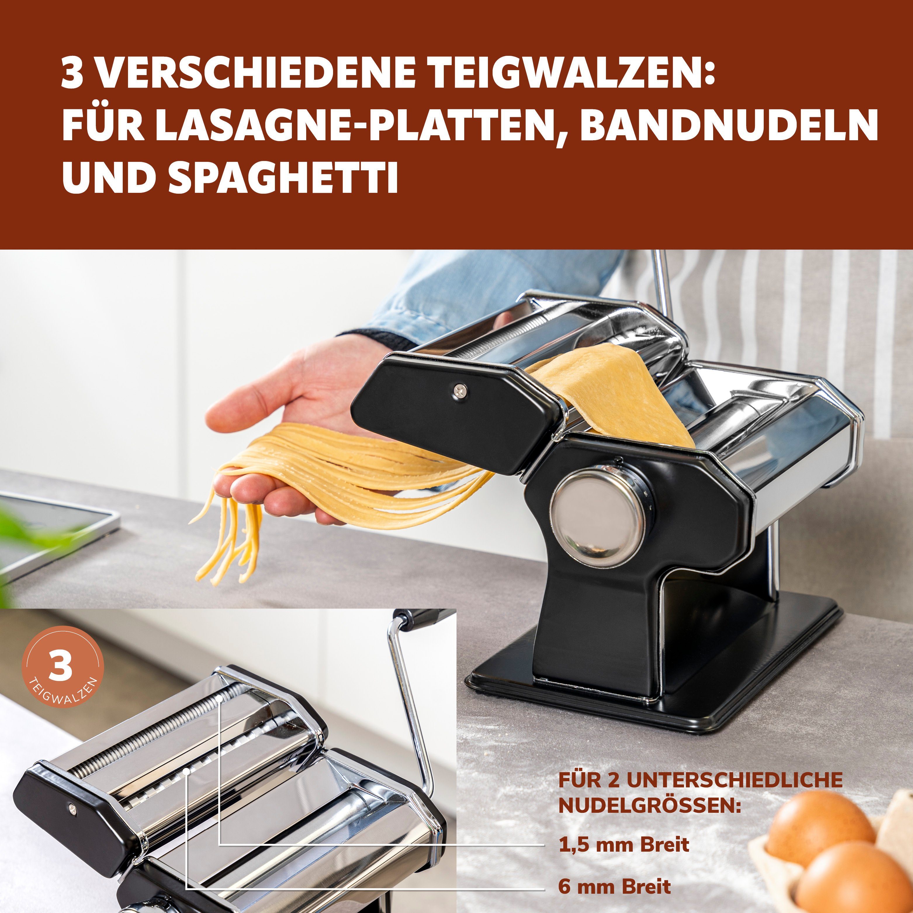 bremermann Nudelmaschine bremermann Nudelmaschine matt schwarz/Edelstahl - für Spaghetti, Pasta