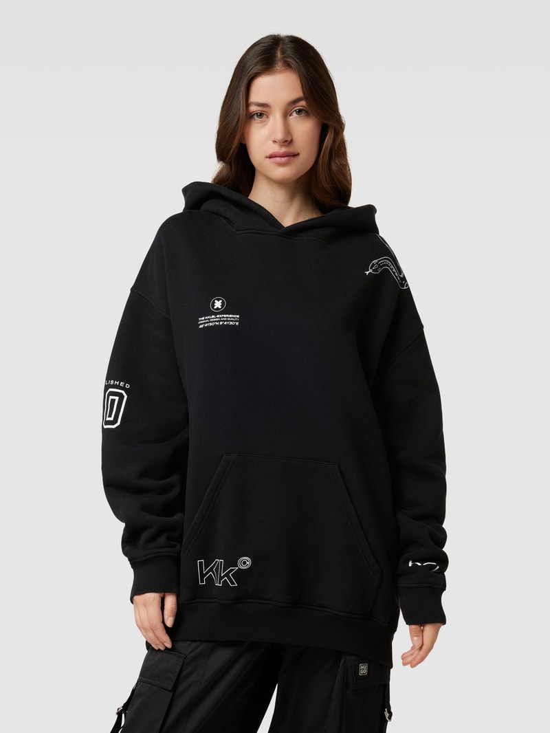 Oversized Hoodie mit Label-Prints in schwarz