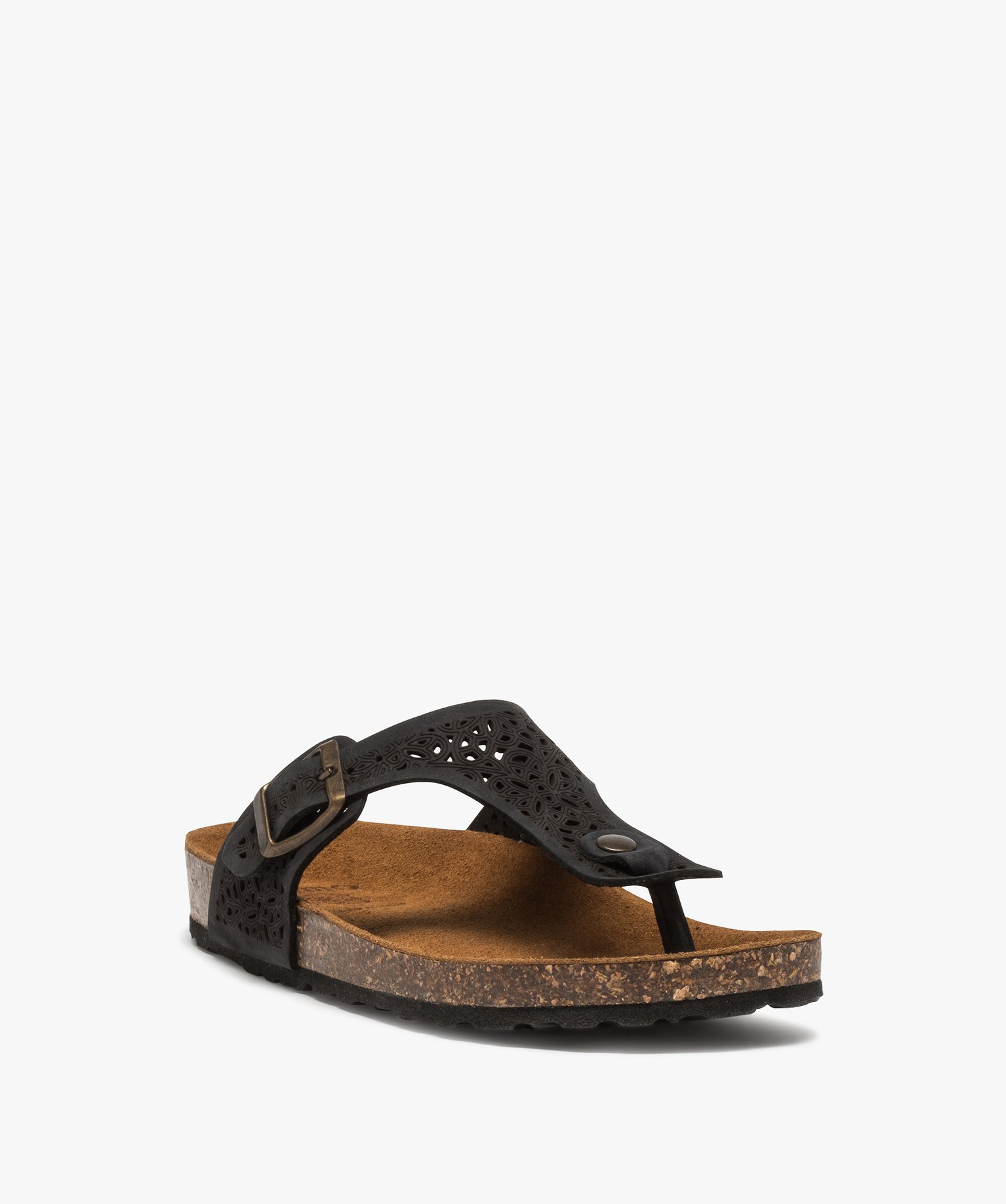 Sandales femme à entre-doigts avec bride ajourée noir | GEMO