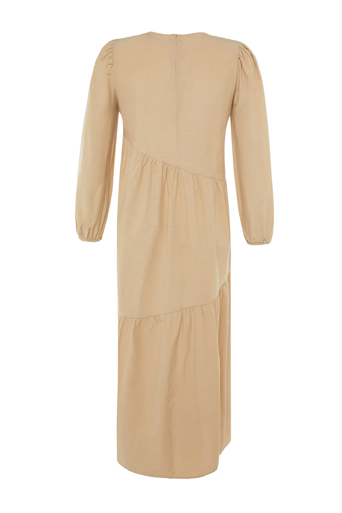 Trendyol Modest  Nerzfarbenes, detailliertes, weit geschnittenes Baumwollkleid mit Raffungen TCTSS21EL3470