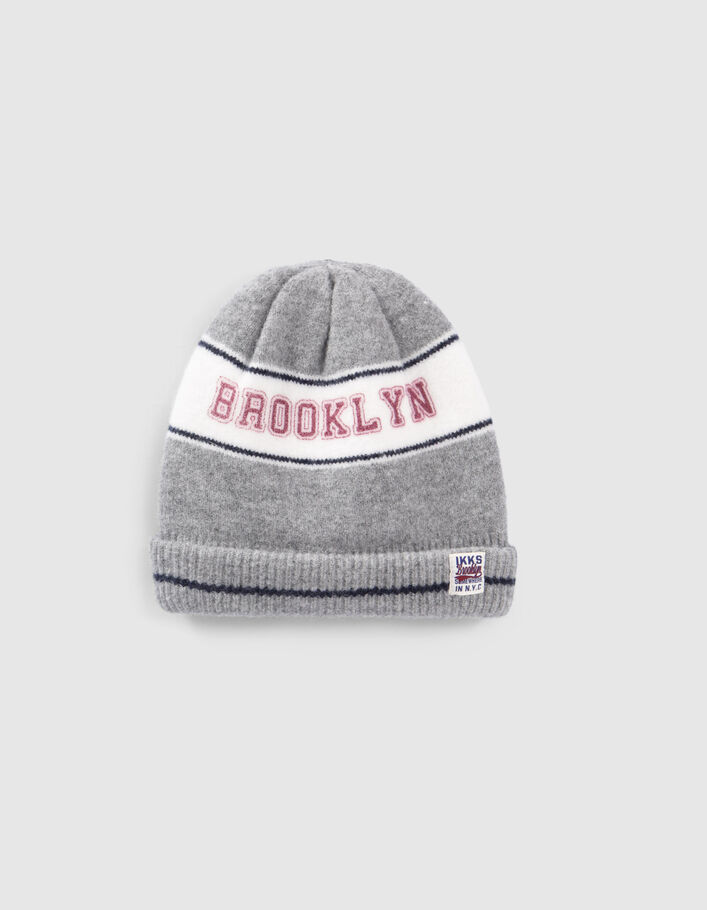 Bonnet gris tricot jacquard message garçon