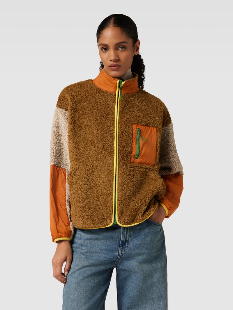 Sweatjacke mit Teddyfell in haselnuss braun