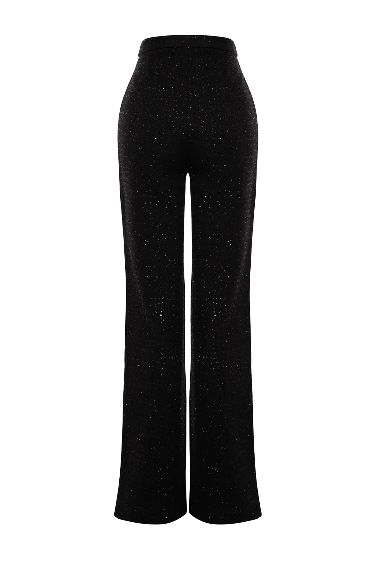 Trendyol Collection  Schwarze, gerade geschnittene, hochwertige Lurex-Hose mit Vorfachgewebe zum Aufbügeln in Schwarz TWOAW24PL00299