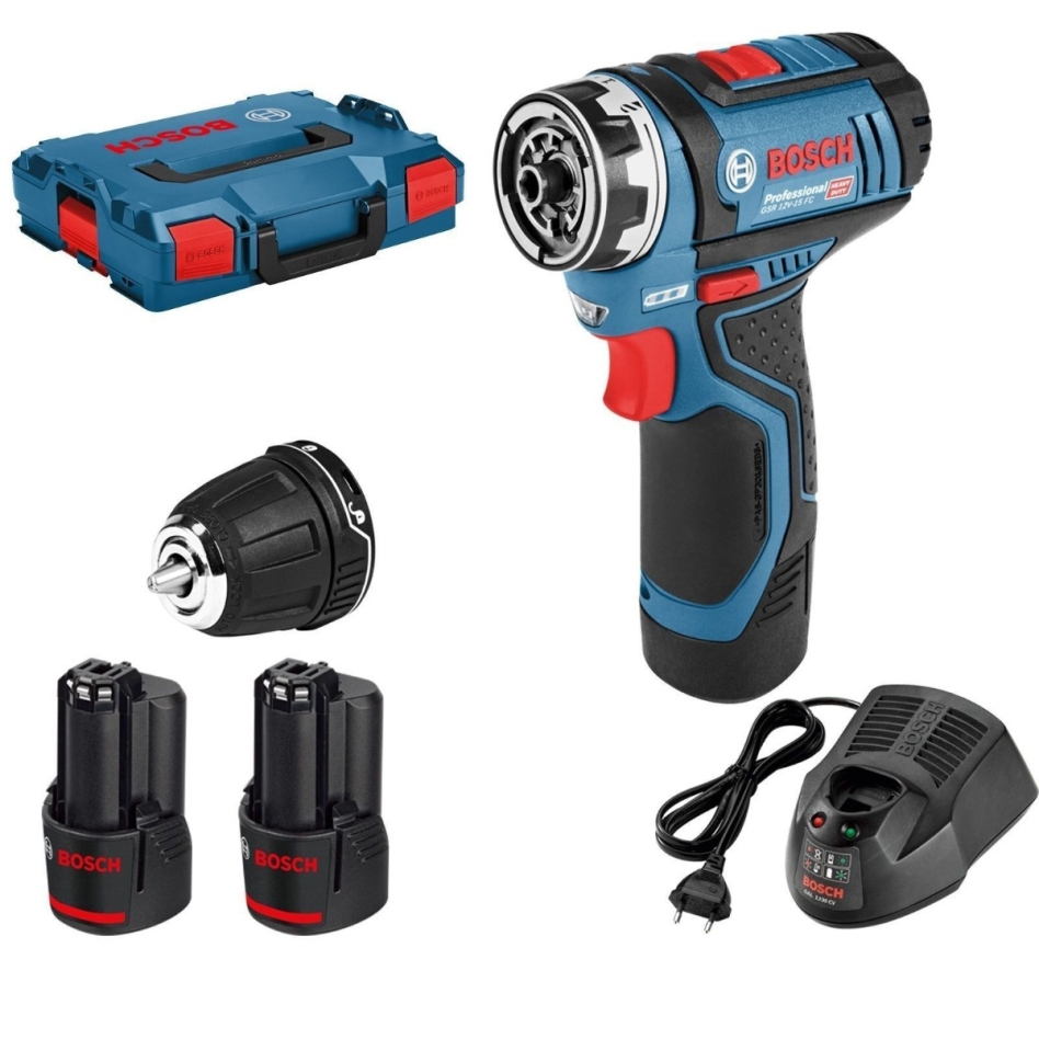 Bosch Blue 06019F6001 GSR 12V-15 FC batteridrevet drill 12V 2 x 2,0 Ah Li-ion i L-Boxx