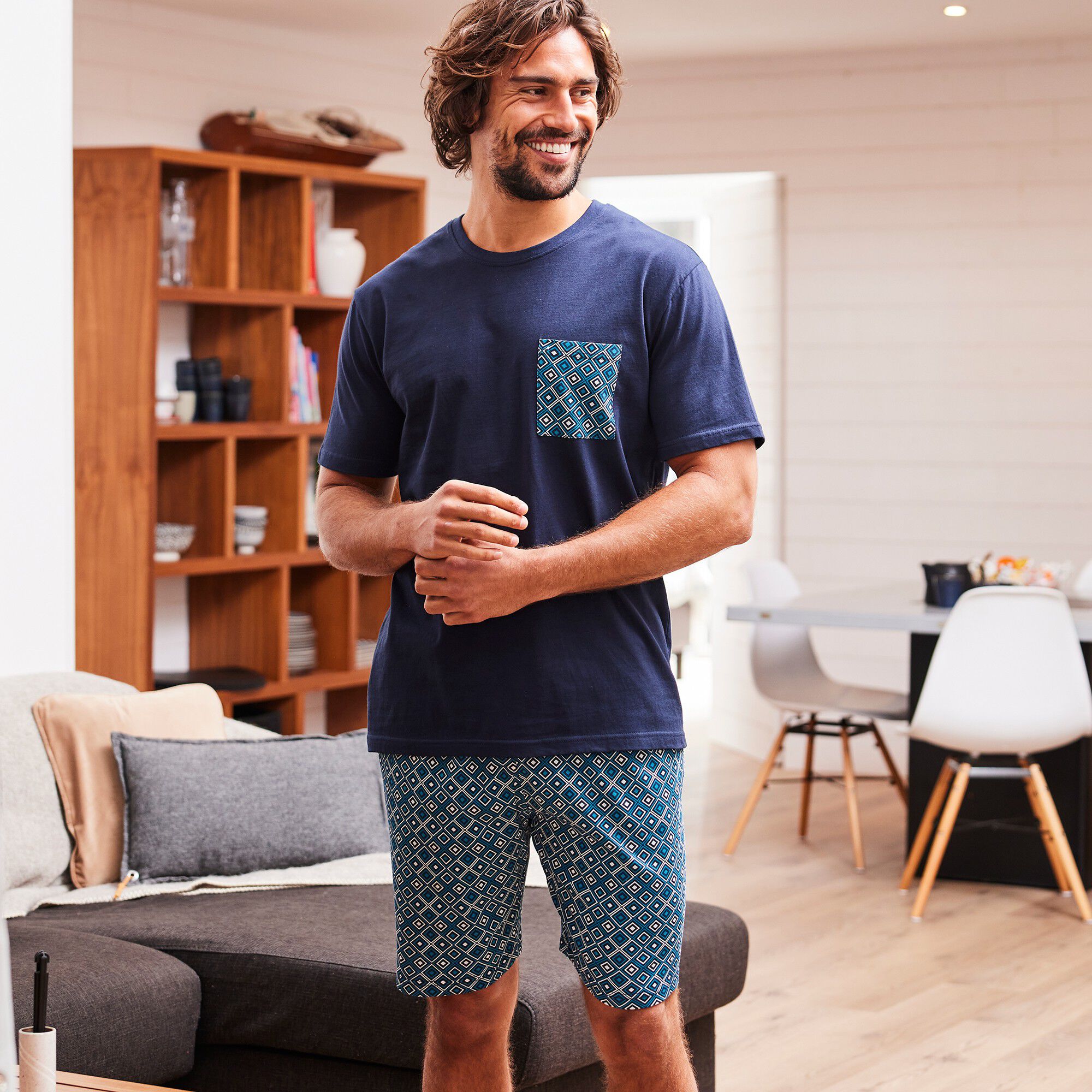 Pyjama short jersey poche poitrine imprimée