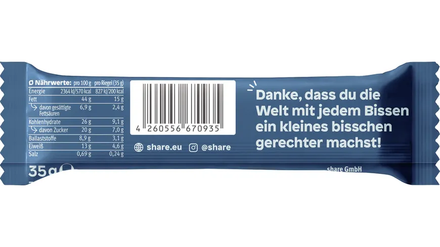 share Bio Nussriegel Dunkle Schokolade Meersalz 35 g