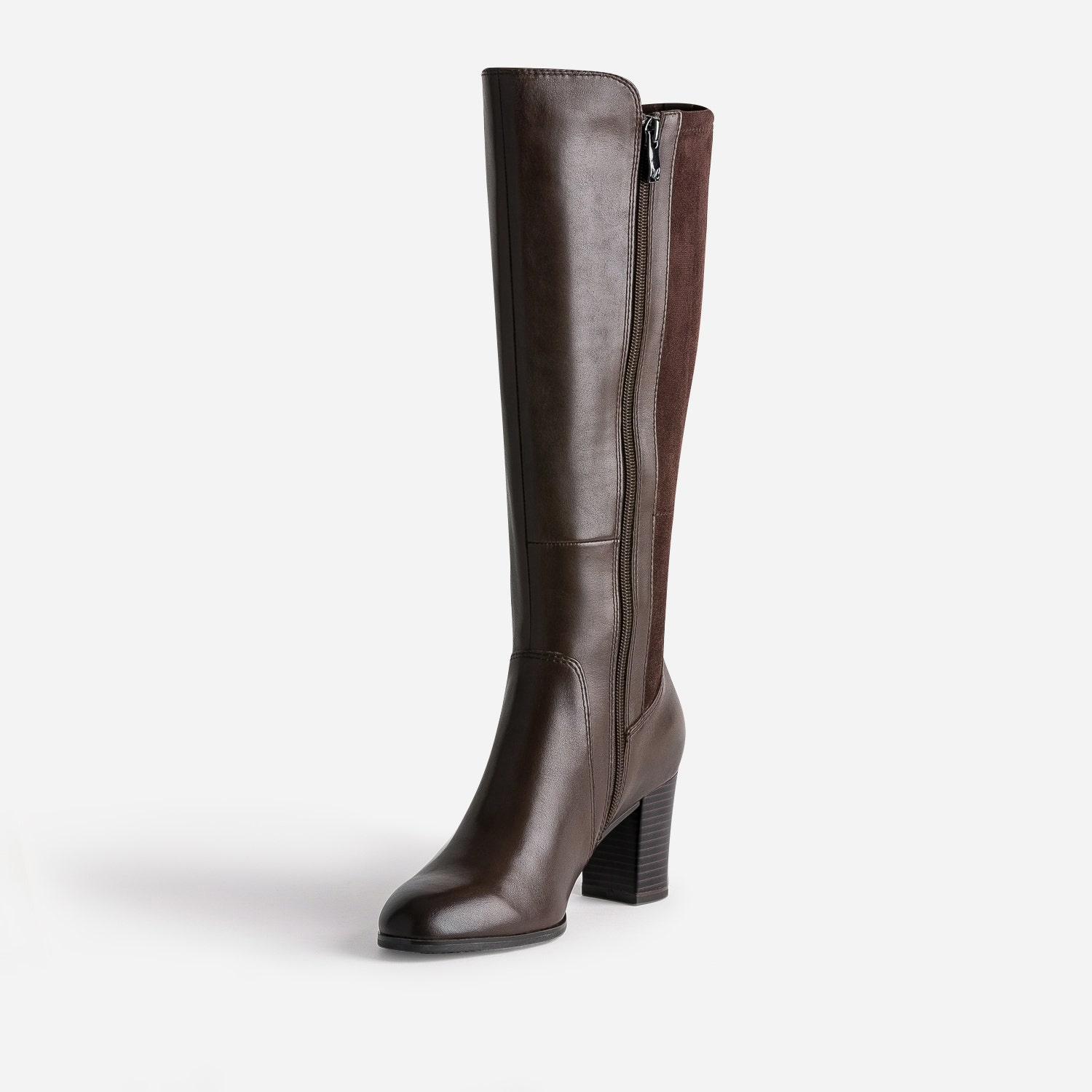 Botte CAPRICE marron en cuir bi matière