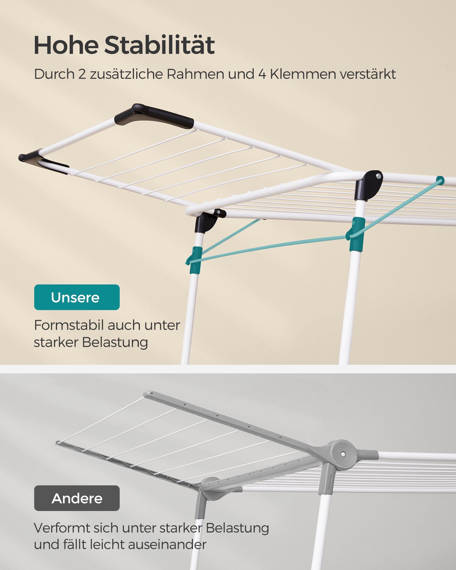 SONGMICS Wäscheständer, Standtrockner platzsparend, mit Sockenhalter