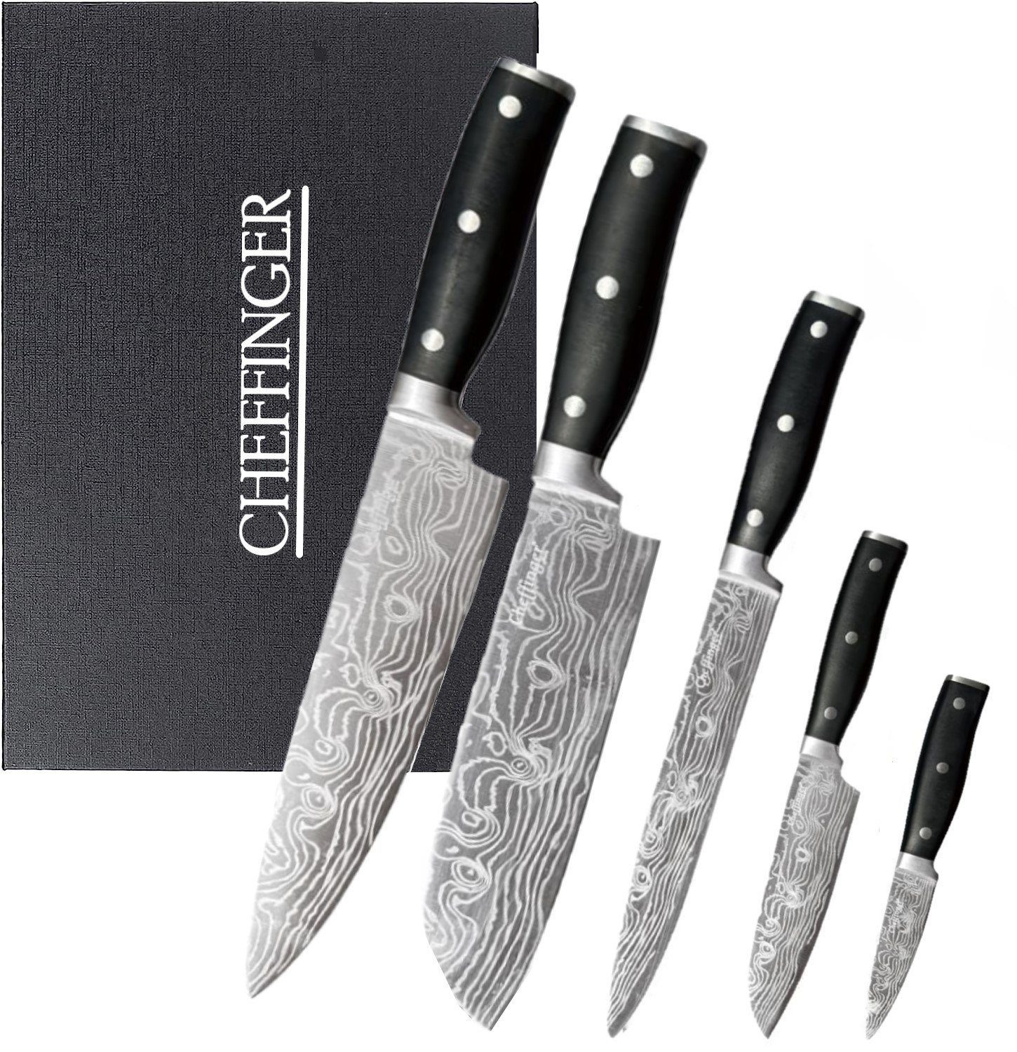 KESSMANN Messer-Set Edelstahl Profi Küchenmesser Set 6 teilig ultra scharf Messerset Box (Set, 6-tlg., Messerblock Organizer Kochbesteck Küchen Utensilien Messer Set), Kochmesser Fleischmesser Santokumesser Schälmesser Allzweckmesser