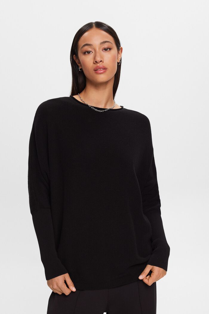 Rippstrickpullover mit Fledermausärmeln