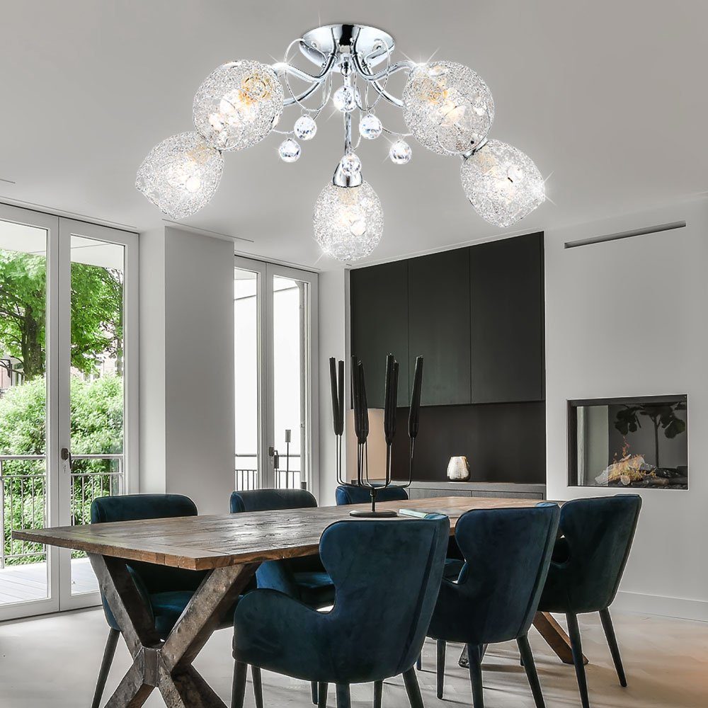 etc-shop LED Kugelleuchte, Leuchtmittel nicht inklusive, Deckenleuchte Kristall Deckenlampe Beleuchtung Chromgeflecht Licht