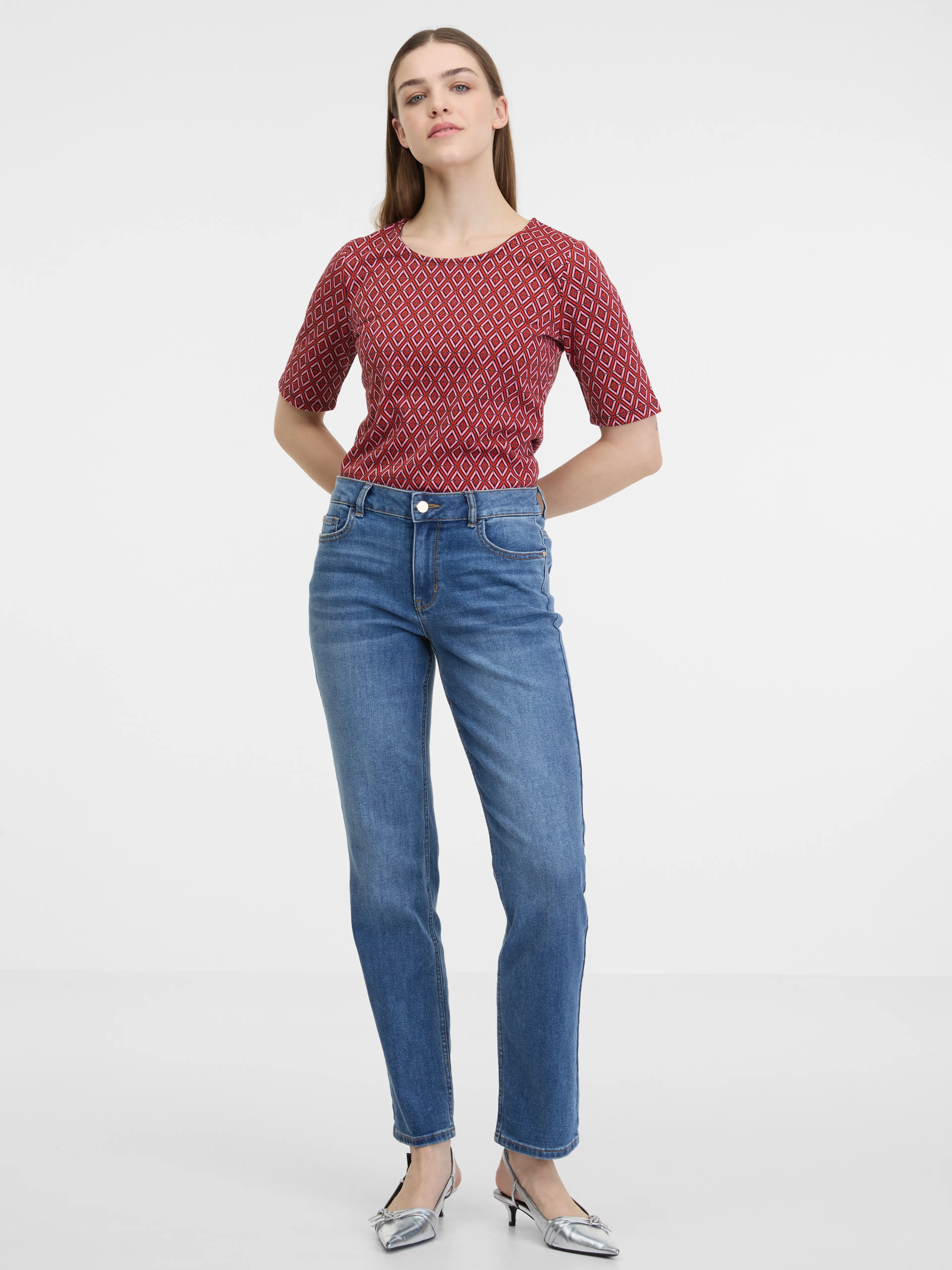 Rotes gemustertes Damen T-Shirt ORSAY