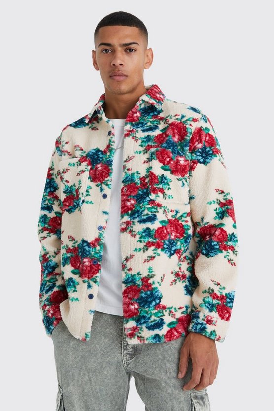 Florales Borg-Overshirt mit Taschen
