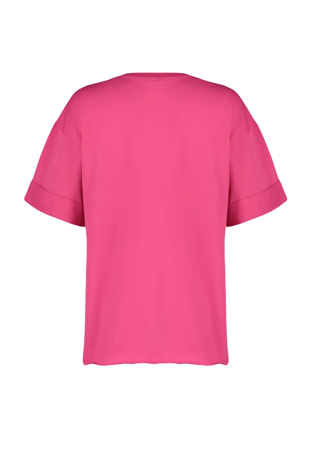 Trendyol Collection  Rosa, 100 % Baumwolle, zweiarmig, asymmetrisches Boyfriend-Strick-T-Shirt TWOSS20TS0828