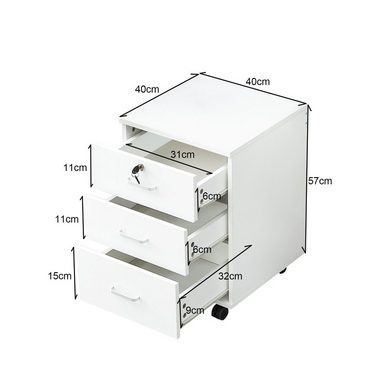 CLIPOP Aktenschrank Rollcontainer mobiler Büroschrank, Kommode mit 3 Schubladen