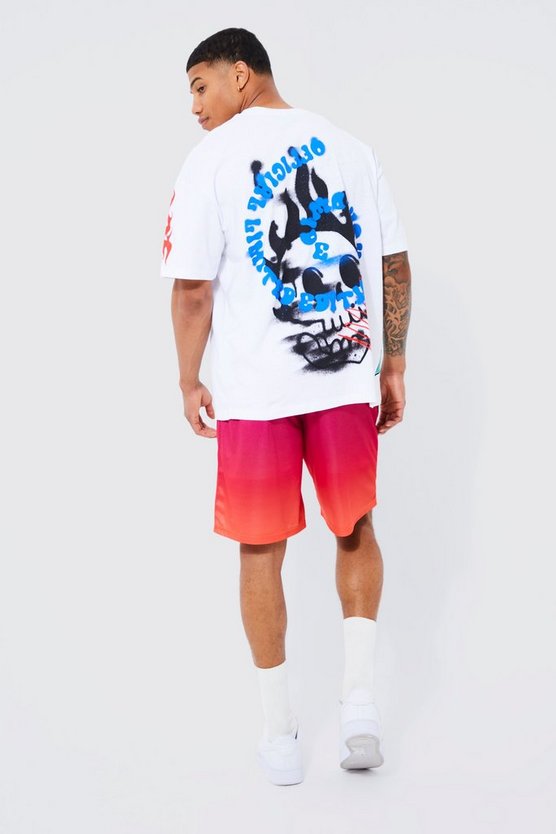 Mesh-Shorts mit Farbverlauf und Flammen