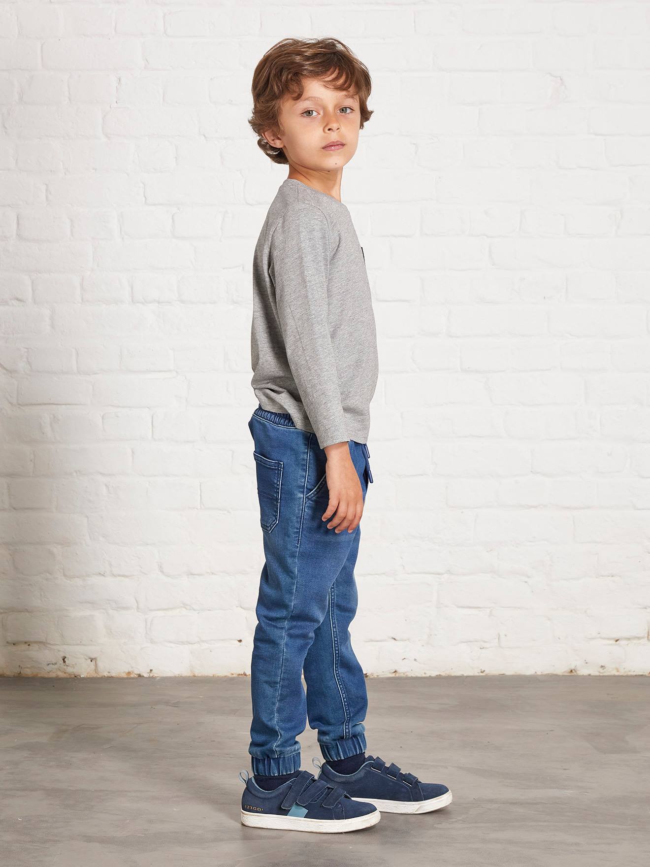Pantalon jogger en molleton effet denim facile à enfiler garçon stone