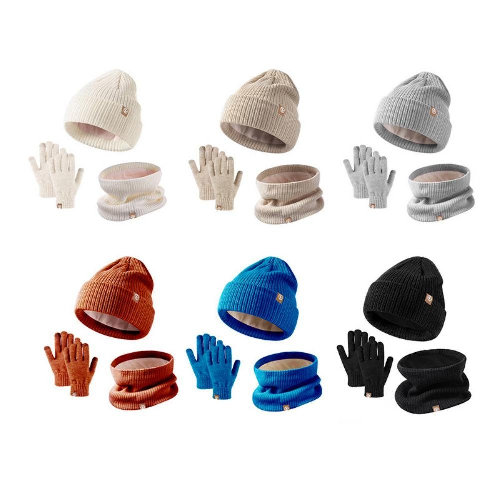 Blusmart Mütze & Schal 3in1 Kinder Wintermütze Schal Handschuhe Set (Winterhandschuh, 3-tlg., Strickmütze) Warmer dreiteiliger Alpaka-Outdoor-Anzug
