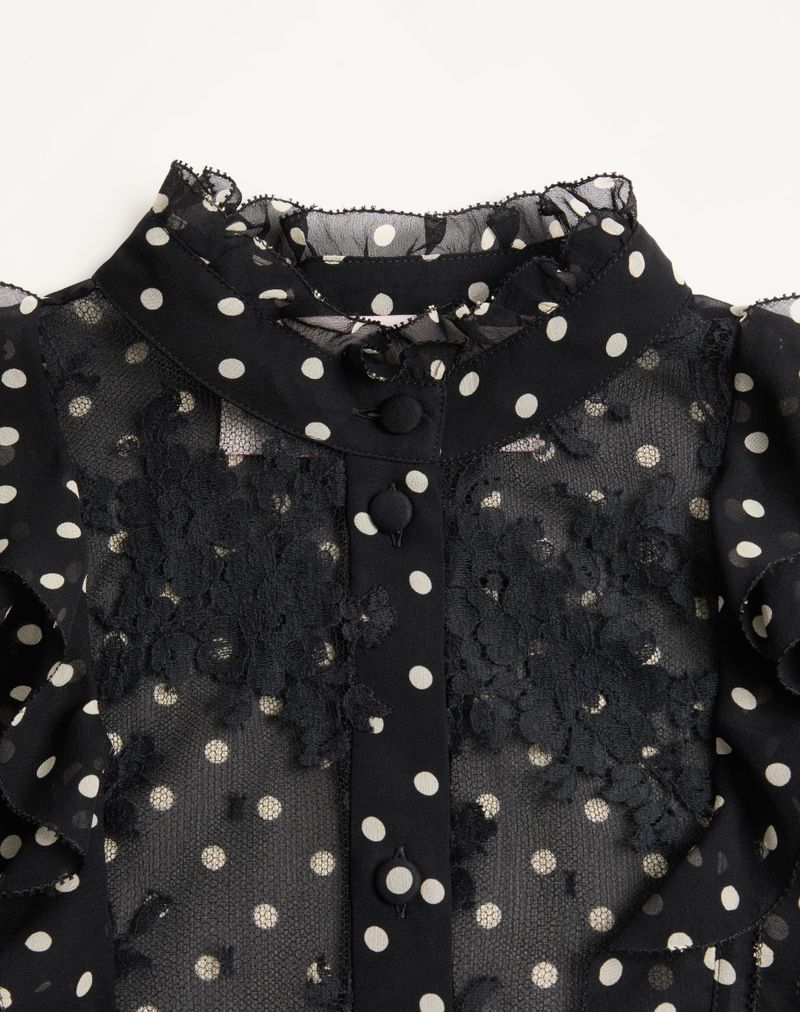Camisa Georgette estampada plus-de-pois