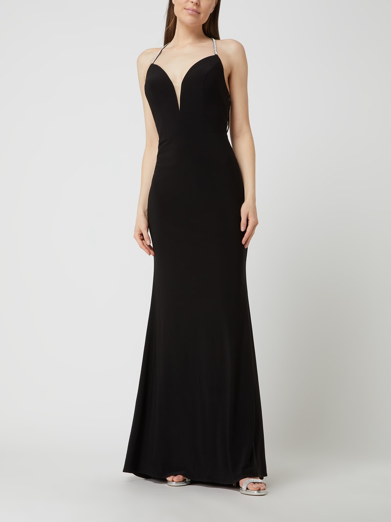Abendkleid mit Strasssteinen in schwarz