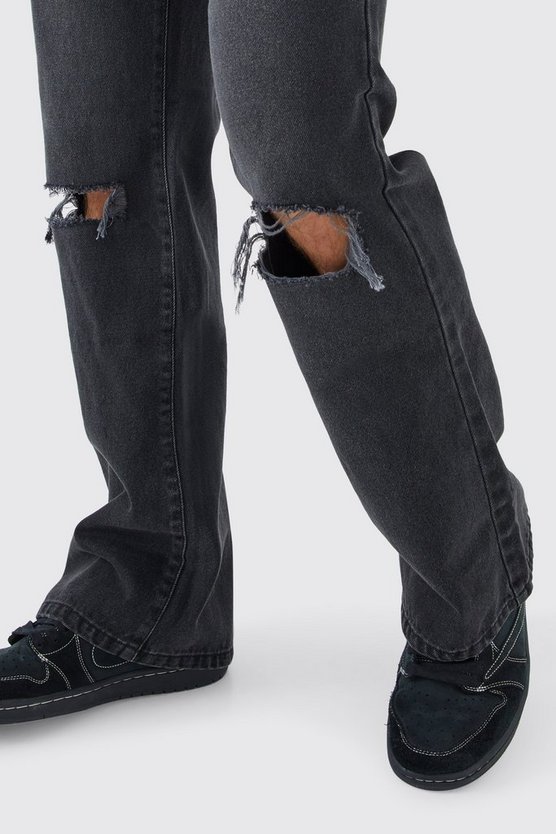 Lockere Schlagjeans mit Riss am Knie