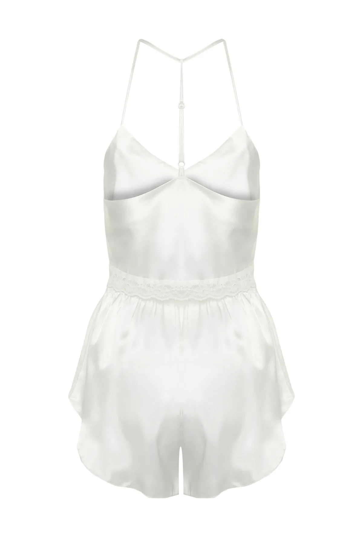 Trendyol Collection  Ecrufarbenes Pyjama-Set aus gewebtem Satin mit Spitzendetails und Seilträgern THMSS22PT0264
